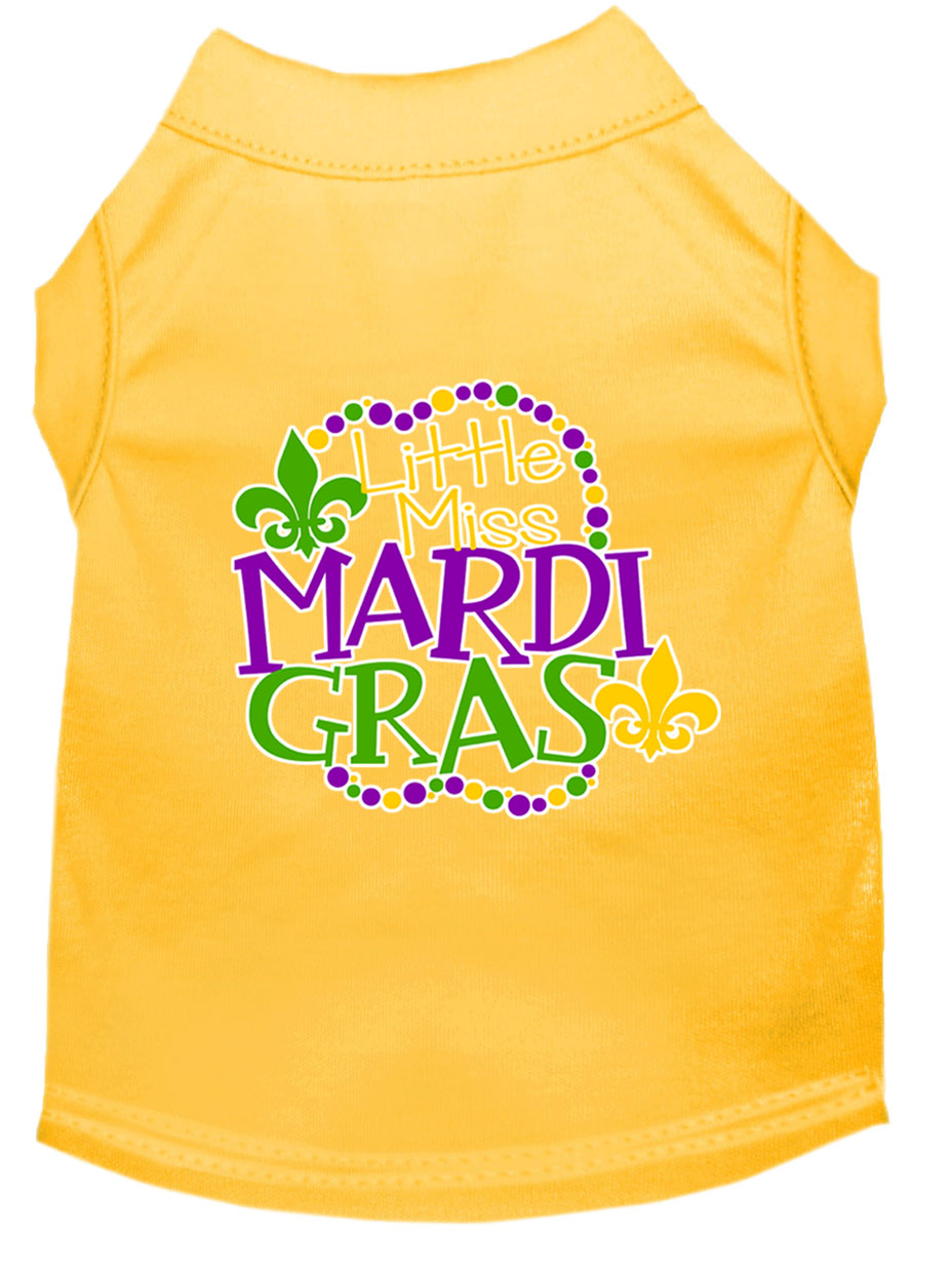 Miss Mardi Gras Screen Print Mardi Gras Dog Shirt Yellow Lg